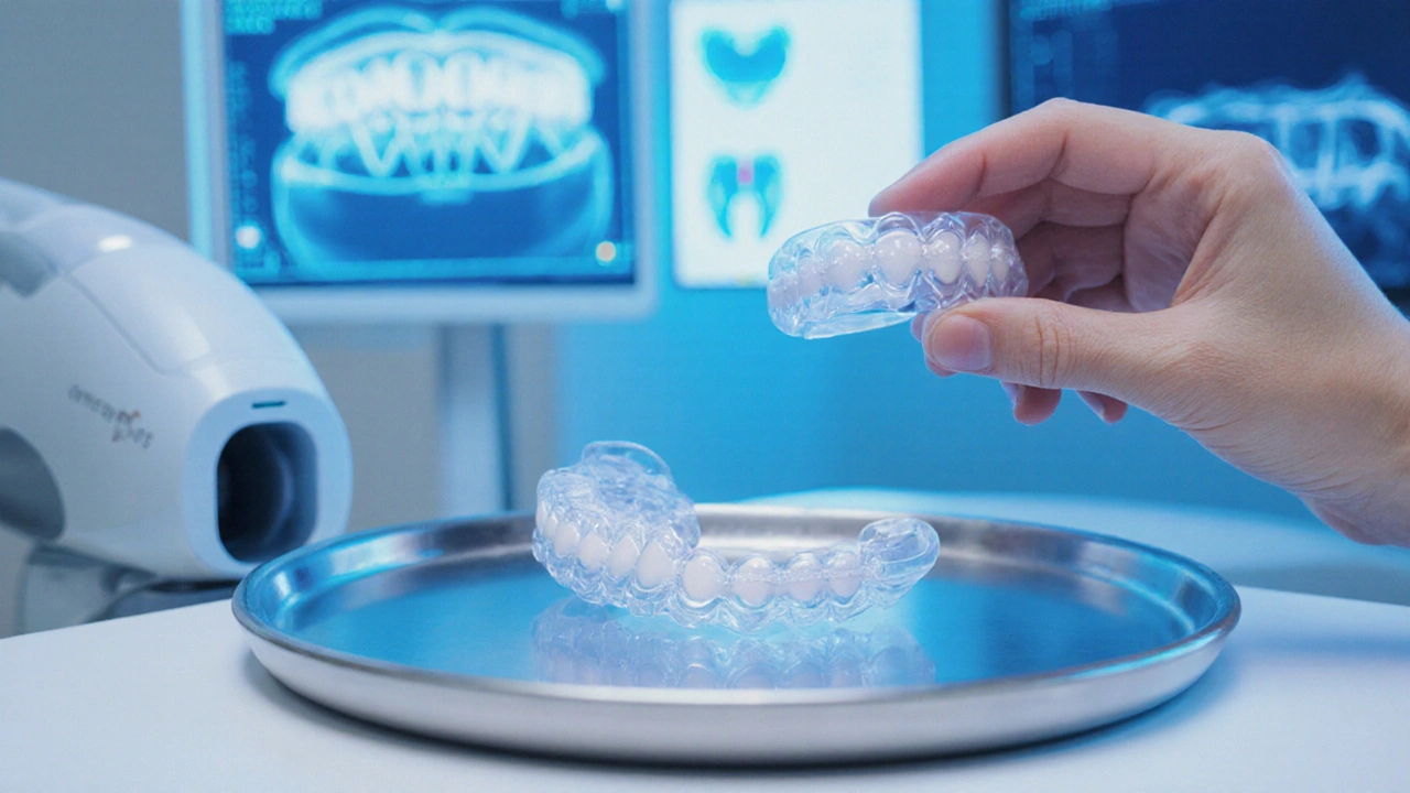 Dentista používá 3D skener na zuby pacienta v moderní ortodontické klinice.
