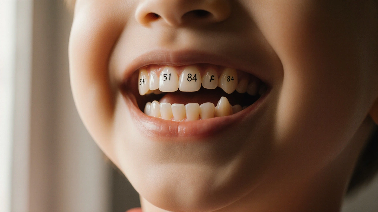 Dítě s vyměňujícími se zuby – trvalý zub vyrůstá pod mléčným zubem.