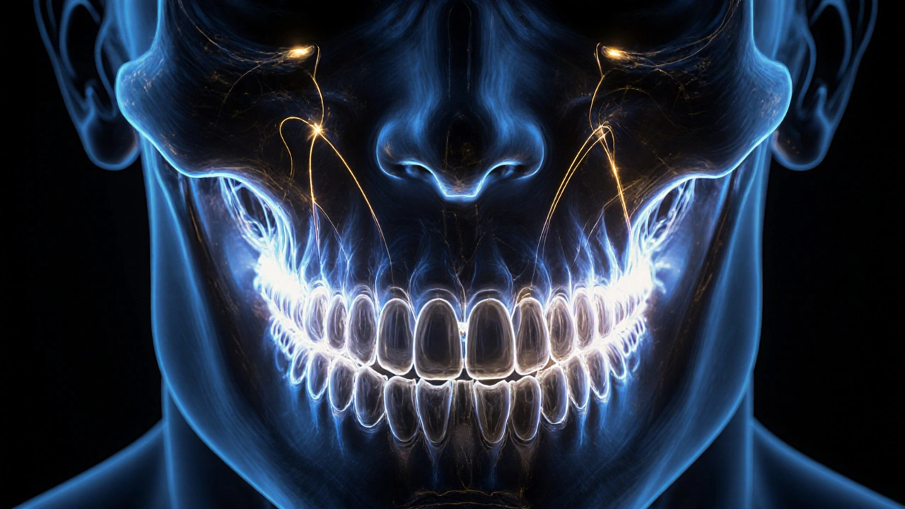 Konceptuální znázornění síly gumiček pohybujících zuby v čelisti