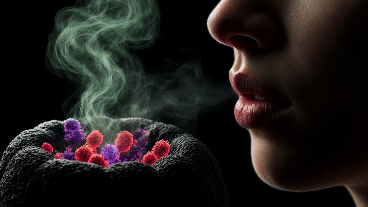 Mikroskopické bakterie v kameni vydávají pachové látky, které se šíří do dechu.