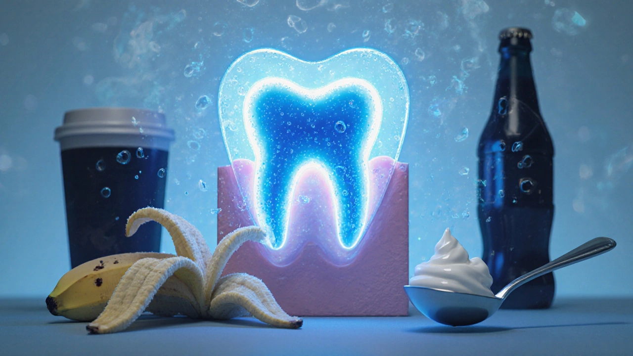 Vyléčený důlek zubu září modrým světlem, ochraňují ho chladné kapky vody a měkké potraviny.