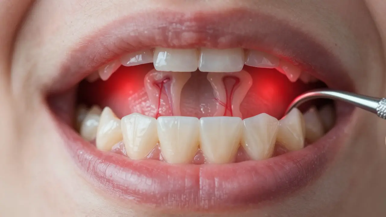 Zdravé dásně po očištění vs. zánětlivé dásně způsobené neodstraněným kamenem.