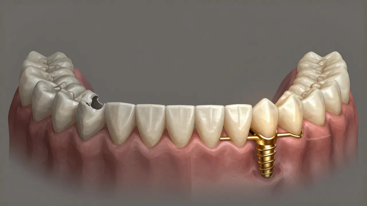 Porovnání poškozeného a obnoveného chrupu s výrazným rozdílem v zdraví úst.