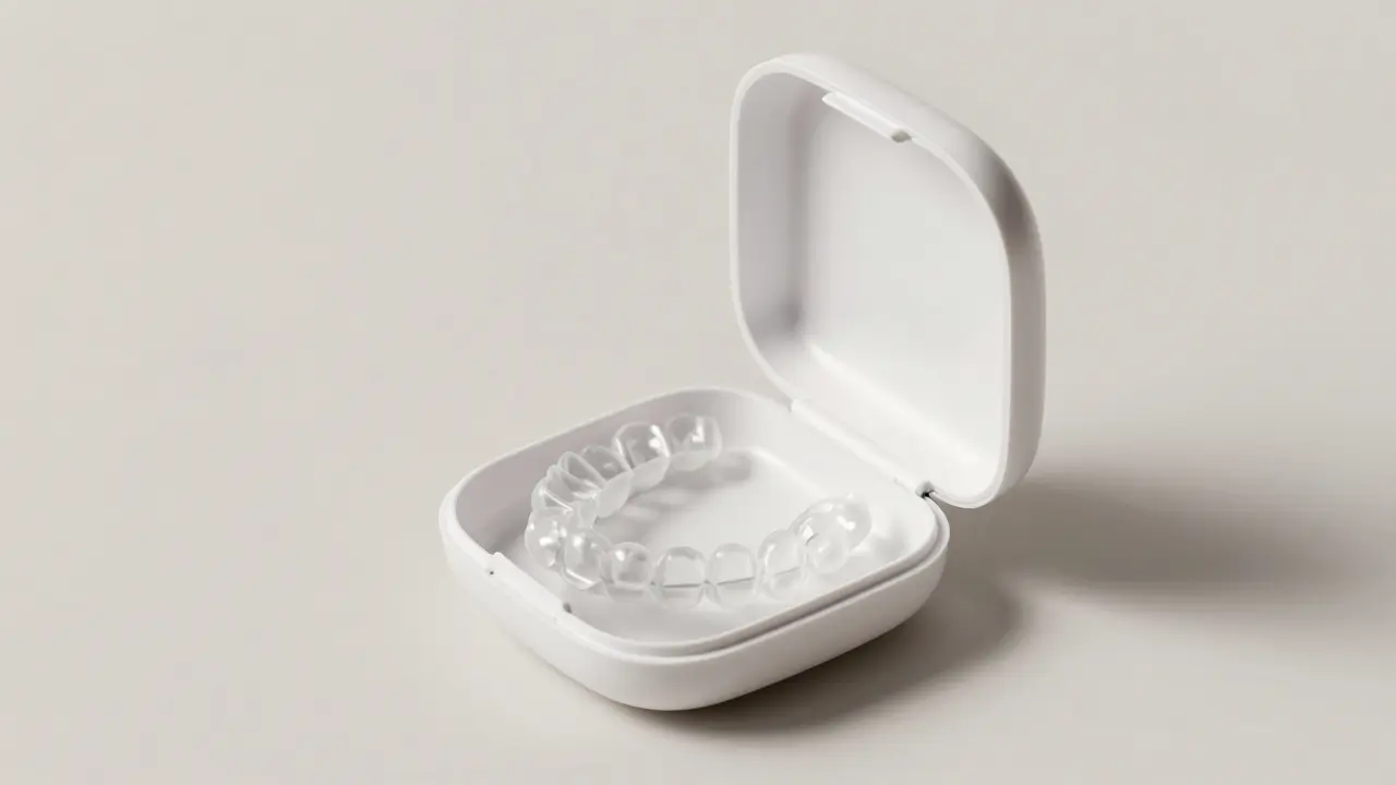 Invisalign rovnátka v případu s ventilačními otvory.