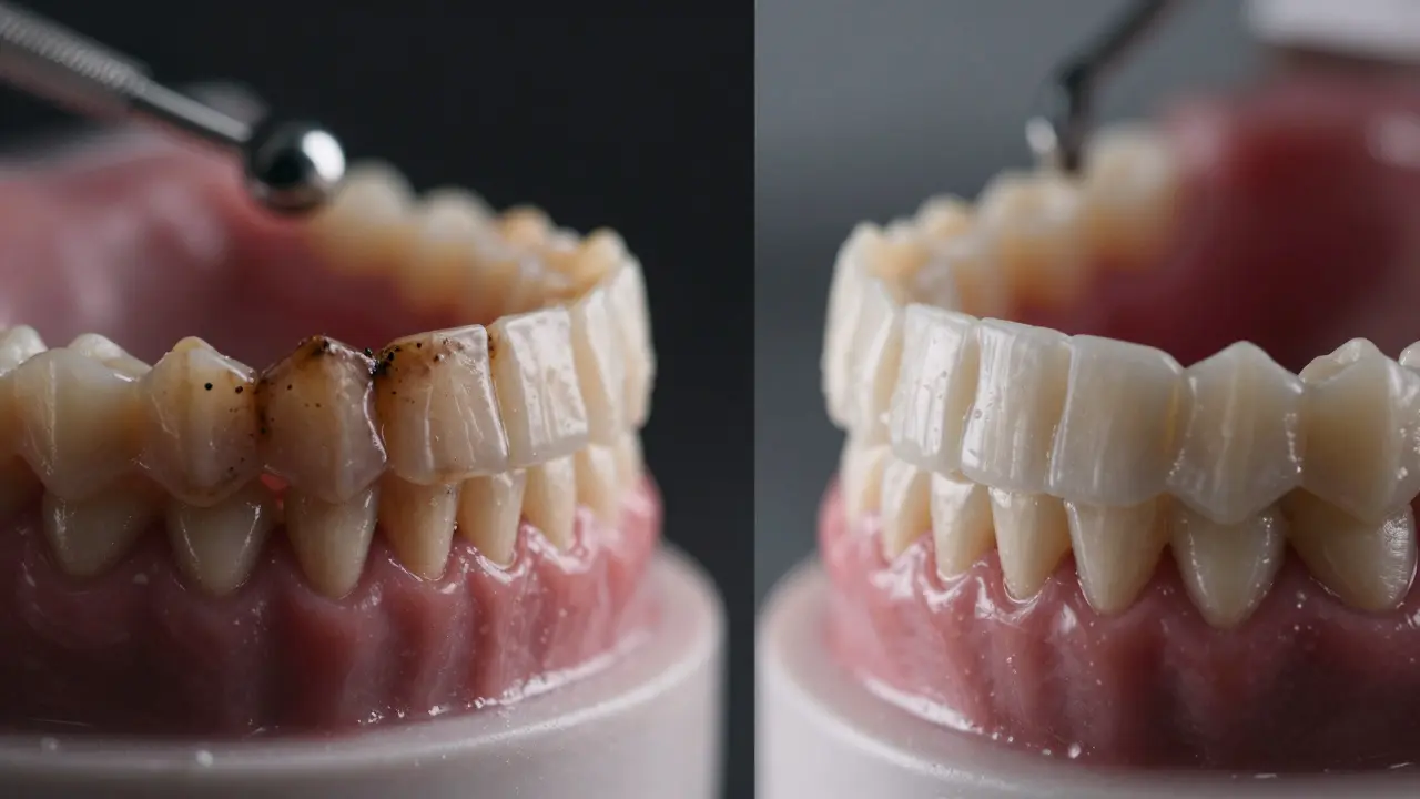 Porovnání zubů s a bez zbarvení od kávy, vína a tabáku