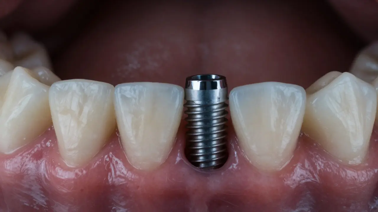 Zánětlivé dásně kolem implantátu s příznaky periimplantitidy