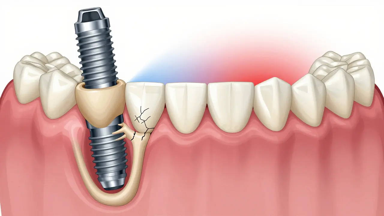 Comparison of uneven bite forces damaging jawbone versus balanced forces after polishing.