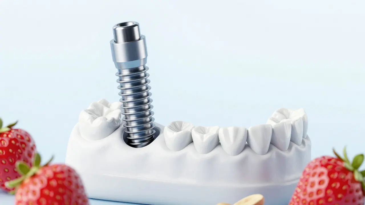 Moderní zubní implantát upevňuje protézu bez lepidla, umožňuje volně jíst.