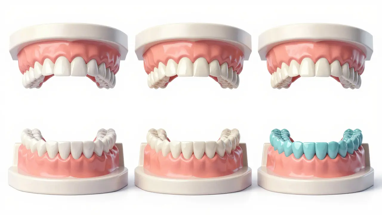 Tři druhy ortodontických přístrojů: fólie, keramické dráty a linguální dráty