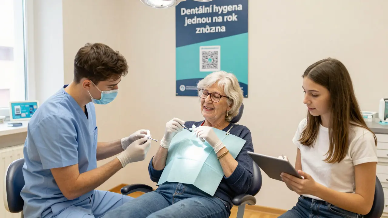 Tři různí pacienti v zubní klinice obdrží prevenci, kontrolu implantace a informace přes eZdraví.