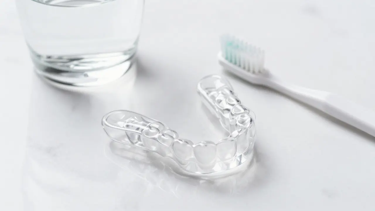 Průhledná noční šine na bílém povrchu pro prevenci skřípání zubů