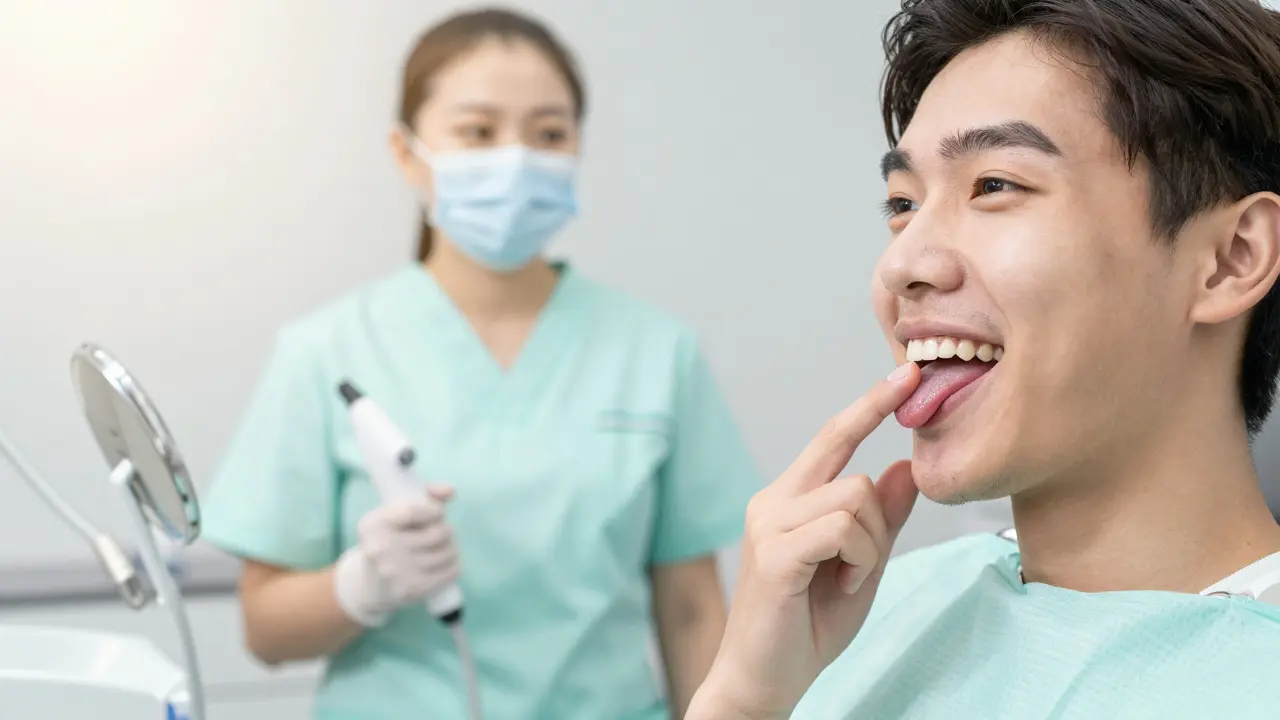 Šťastný člověk s čistým a hladkým úsměvem po hygienizaci zubů.