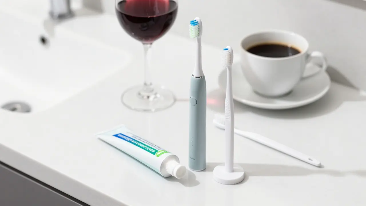 Hygienické pomůcky na čištění zubů a zdroje skvrn