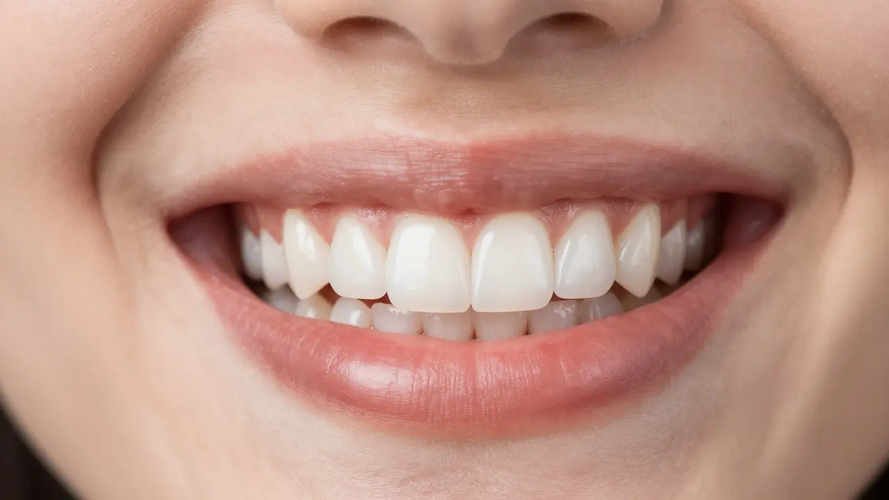 Úsměv s perfektními bílými porcelánovými lištami vyzařující sebevědomí