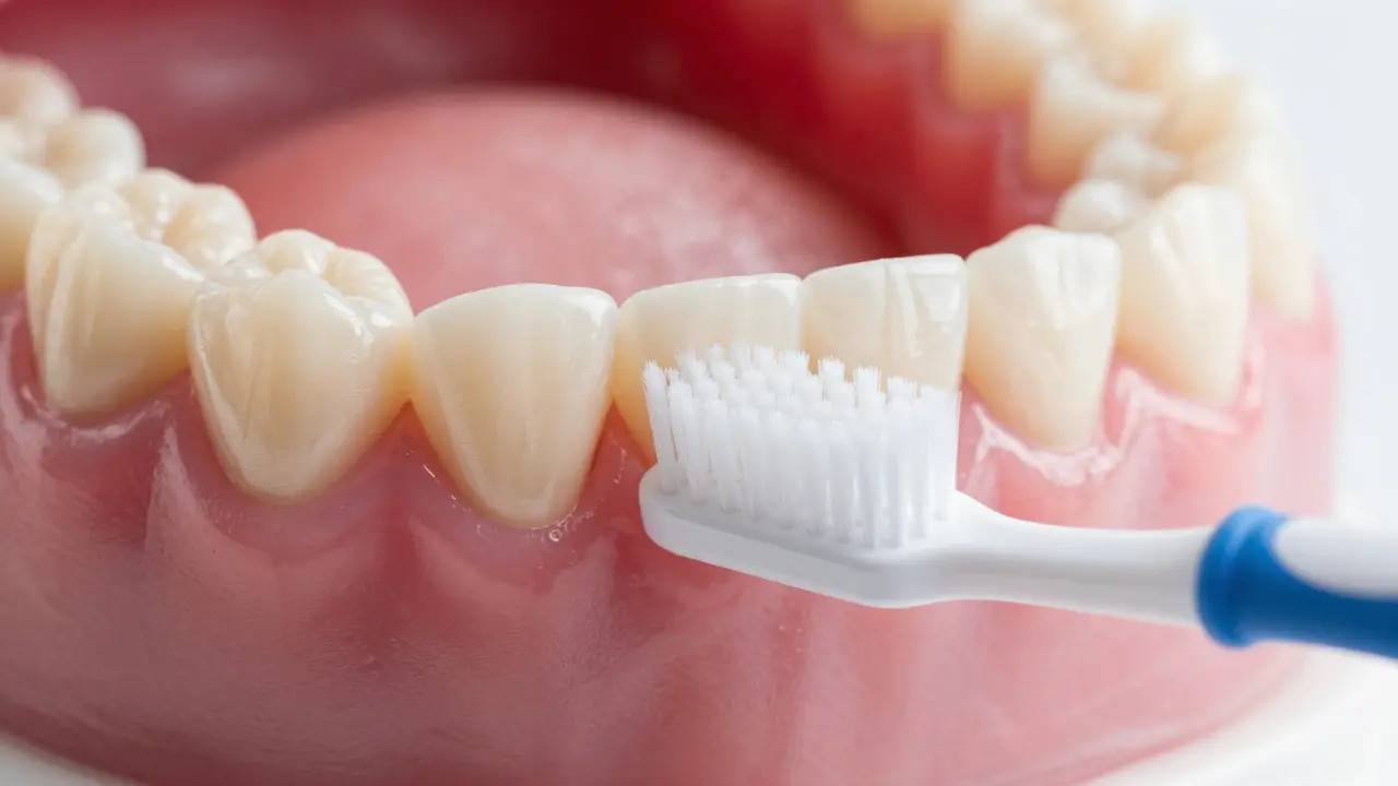 Jemné čištění dásní kolem implantátu kartáčkem
