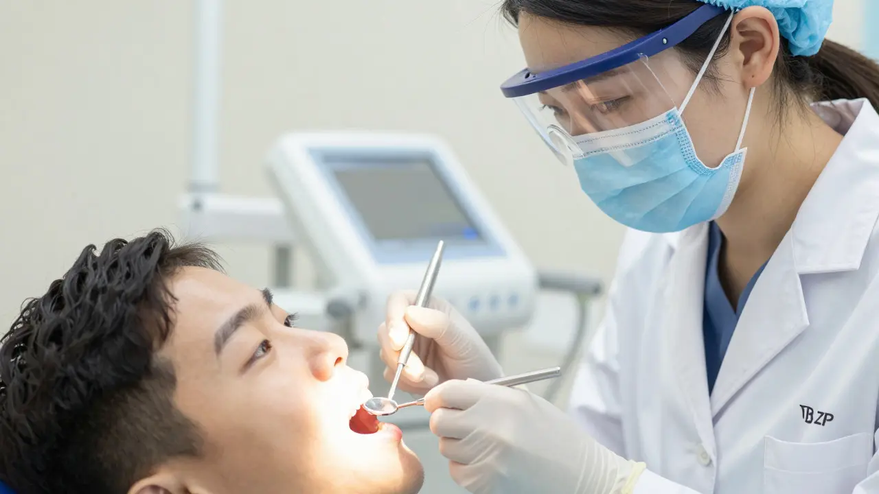 Zubní hygienik provádí preventivní prohlídku pacienta
