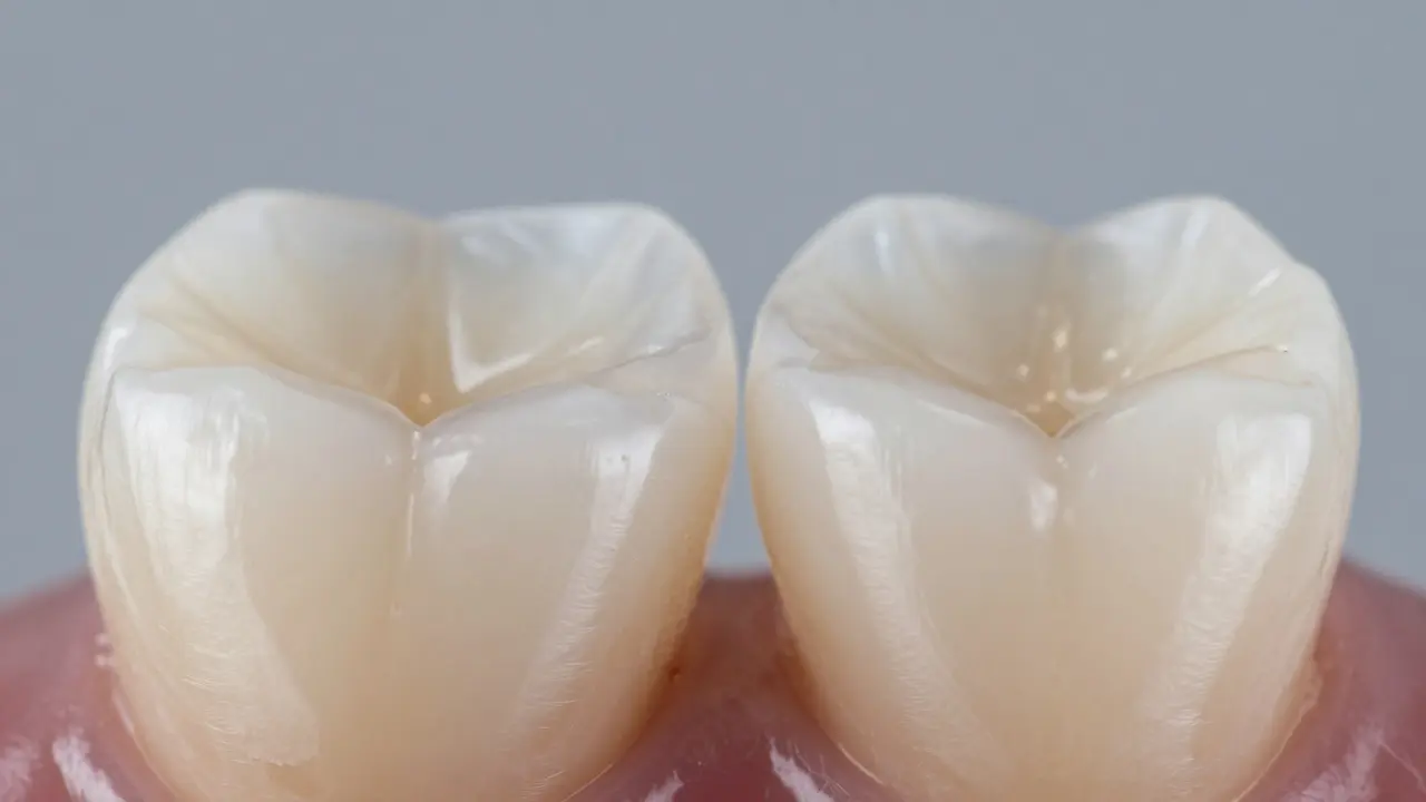 Detailní srovnání zuba před a po aplikaci kompozitní fazety