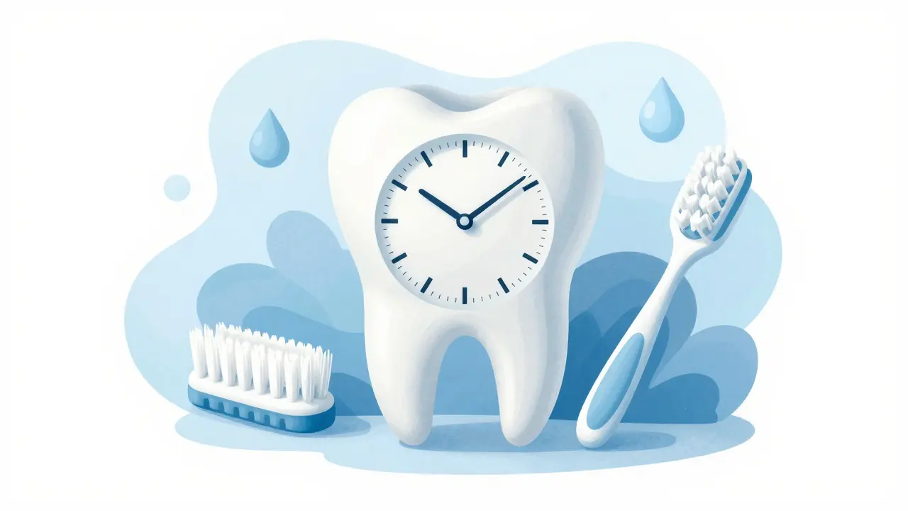 Ilustrace zubu s hodinami symbolizujícími životnost fazet