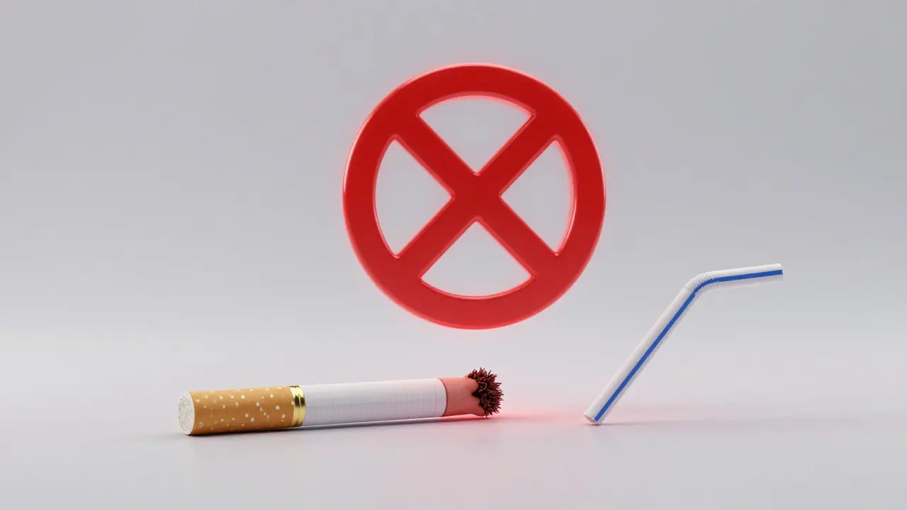 Koncept prevence zánětu okostice: zákaz kouření a pití přes slamku