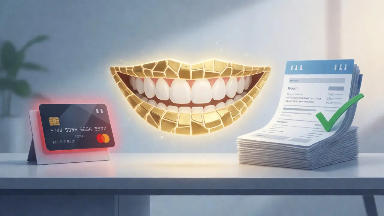 Konceptuální ilustrace srovnávající financování úsměvu kreditní kartou a splátkami