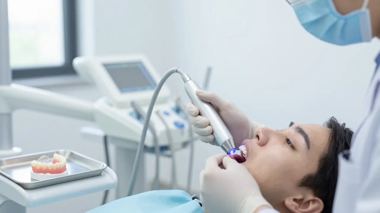 Zubní lékař používá digitální skener při přípravě provizorních fazet v ordinaci