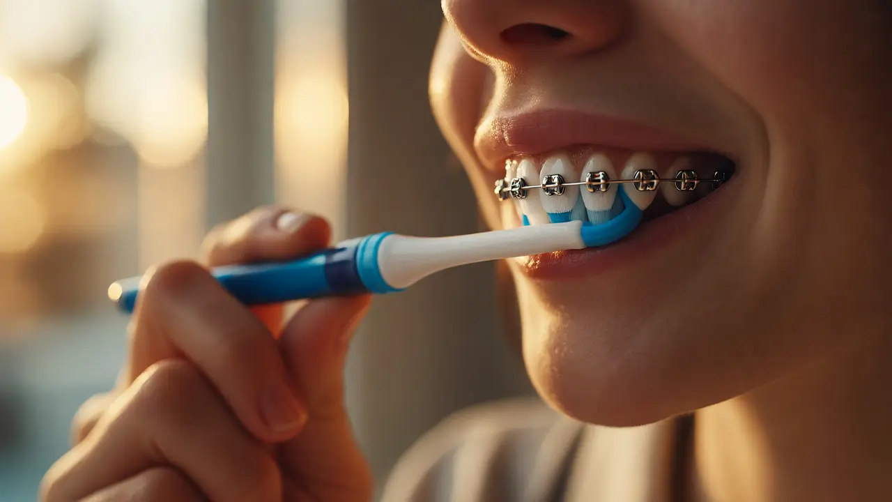 Použití Curaprox Ortho kartáčku s rovnátky v ústech
